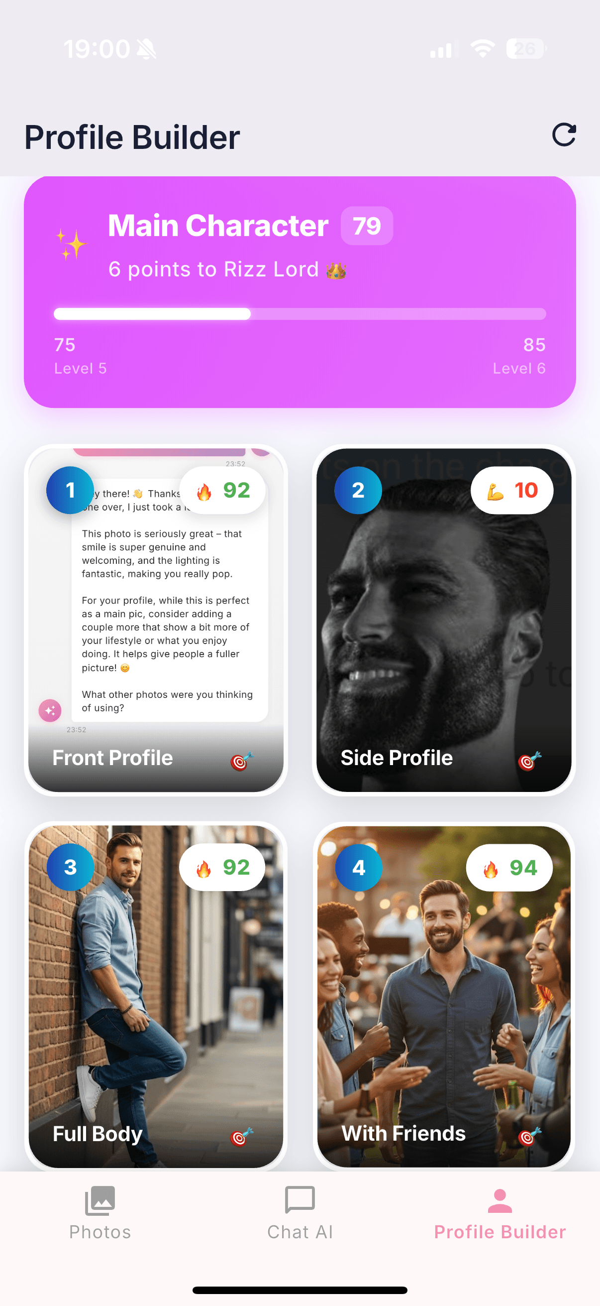 Firestarter app showing photo analysis with a score of 94